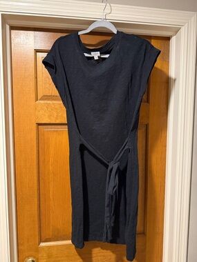J. Crew Black Cap-Sleeve Tie-Waist Dress